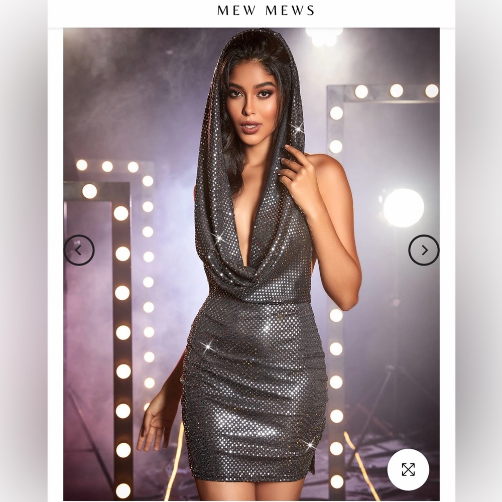 Hooded, sequin festival dress.